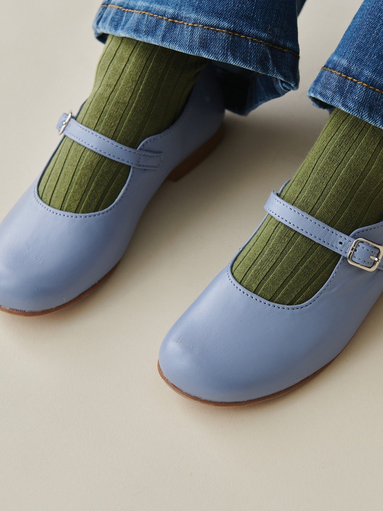 Dusty Blue Leather Girl Mary Jane Shoes