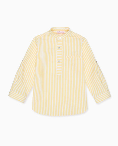 Lemon Stripe Mateo Cotton Long Sleeve Boy Shirt