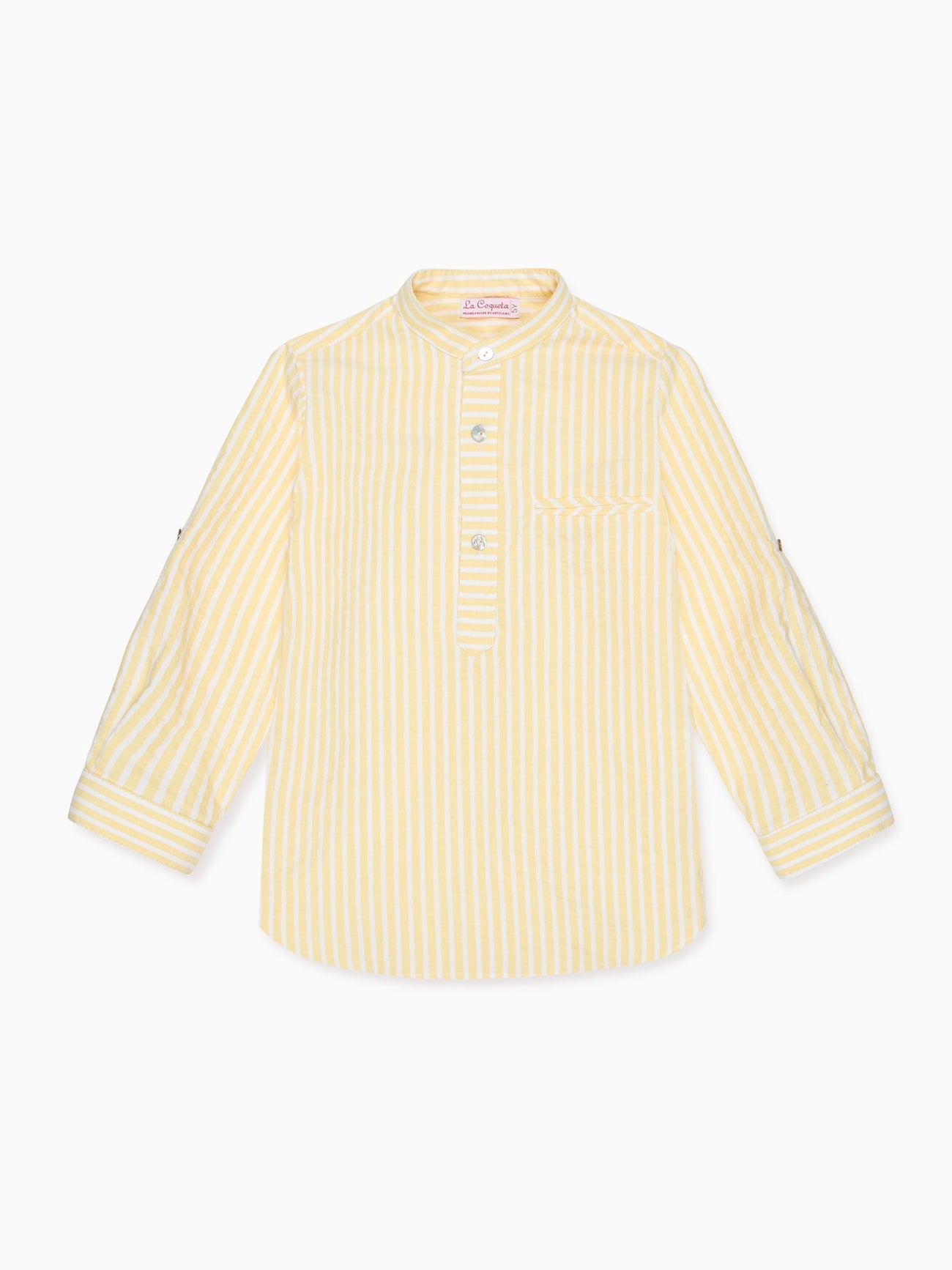 Lemon Stripe Mateo Cotton Long Sleeve Boy Shirt