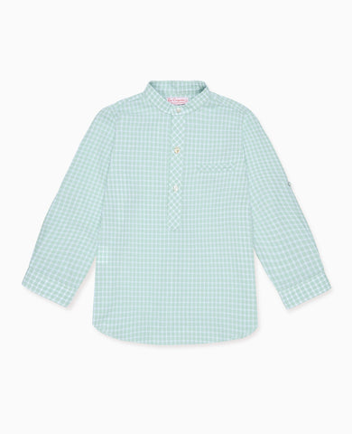 Sage Gingham Mateo Cotton Long Sleeve Boy Shirt