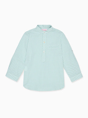 Sage Gingham Mateo Cotton Long Sleeve Boy Shirt