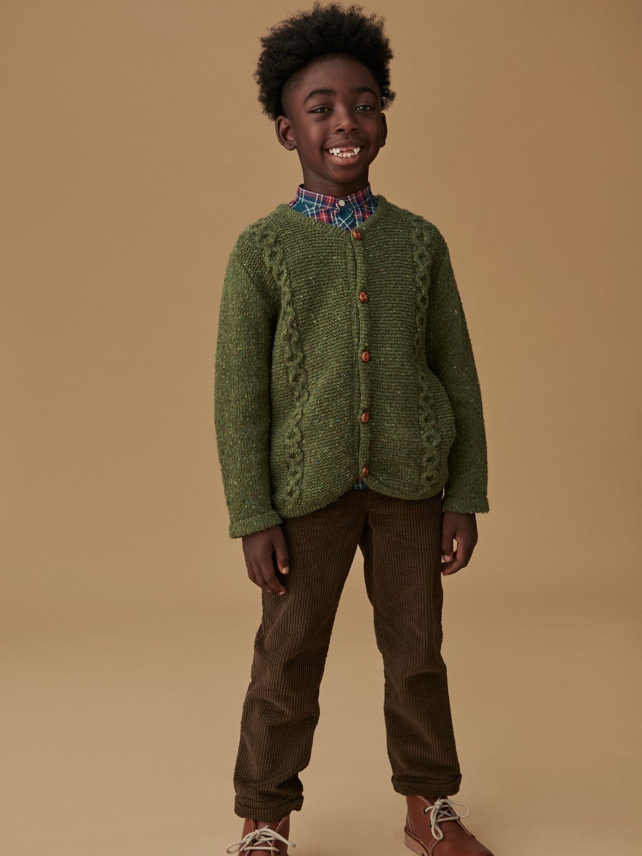 Olive Green Zas Merino Boy Cardigan