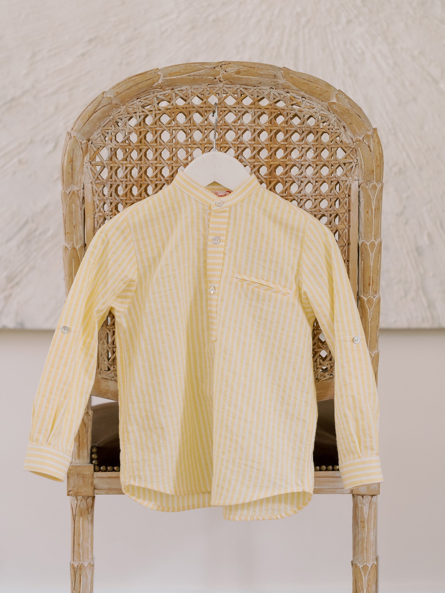 Lemon Stripe Mateo Cotton Long Sleeve Boy Shirt