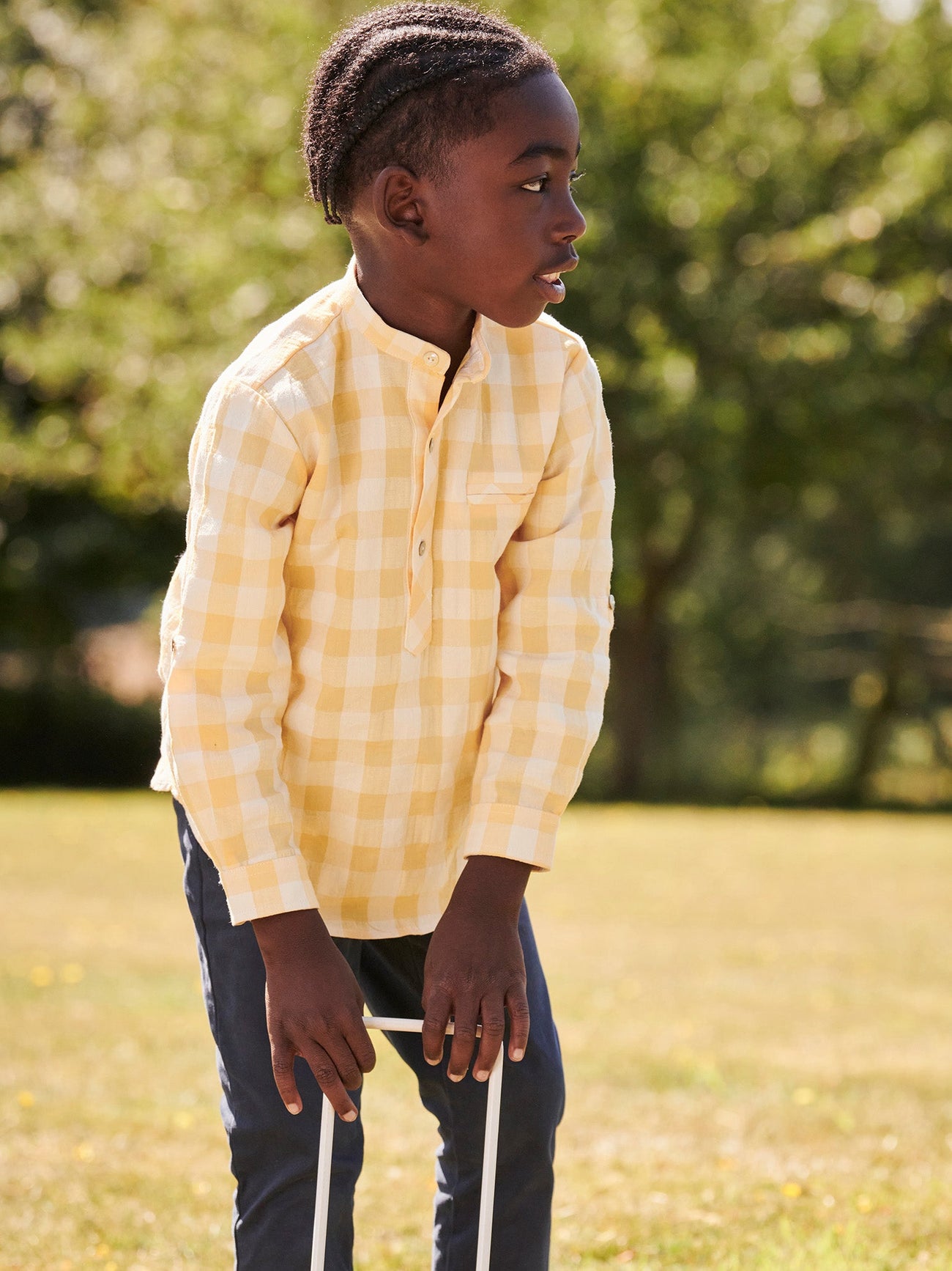 Yellow Gingham Mateo Linen Mix Long Sleeve Boy Shirt