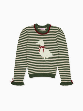 Olive Green Stripe Matilde Merino Girl Jumper