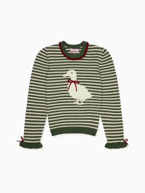 Olive Green Stripe Matilde Merino Girl Jumper