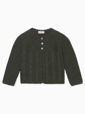 Olive Green Mela Merino Baby Cardigan