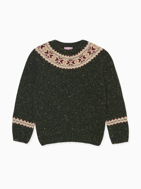 Green Merino Fair Isle Kids Jumper