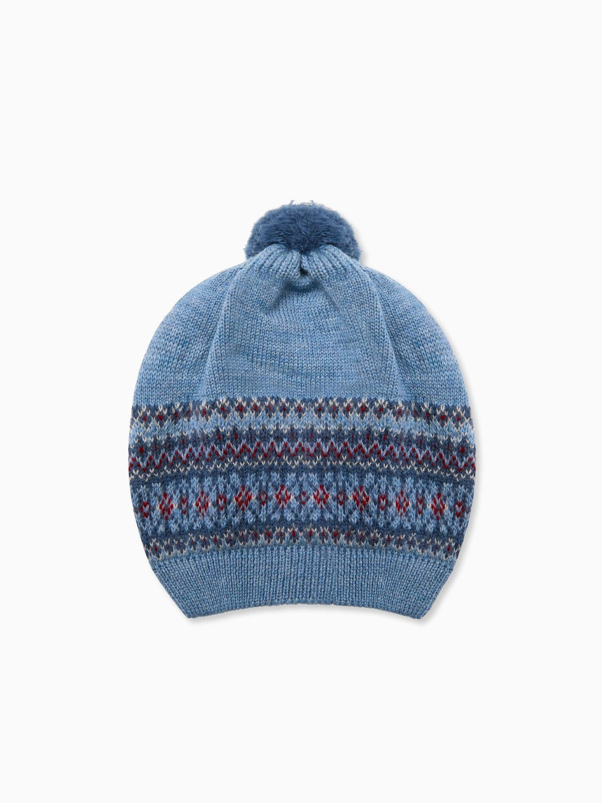 Dusty Blue Merino Fair Isle Kids Bobble Hat