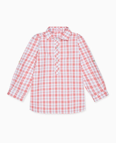 Red Check Miguel Cotton Long Sleeve Boy Shirt