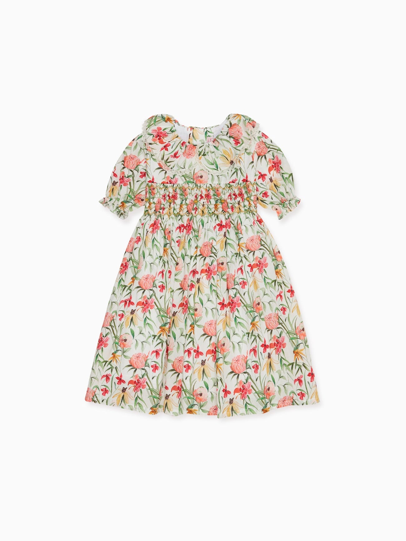 Coral Floral Milla Girl Hand-Smocked Dress
