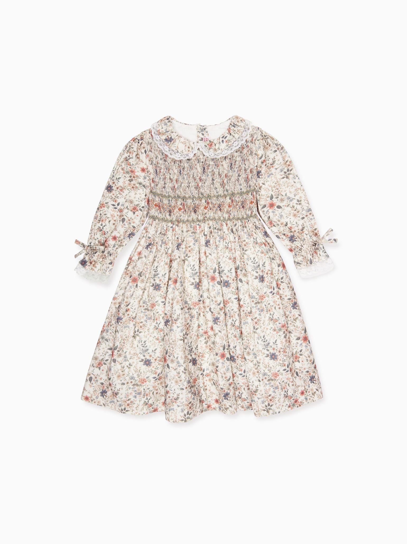 Ivory Floral Milla Girl Hand-Smocked Dress