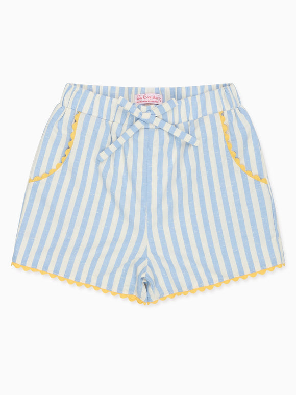 Blue Stripe Miranda Cotton Girl Shorts