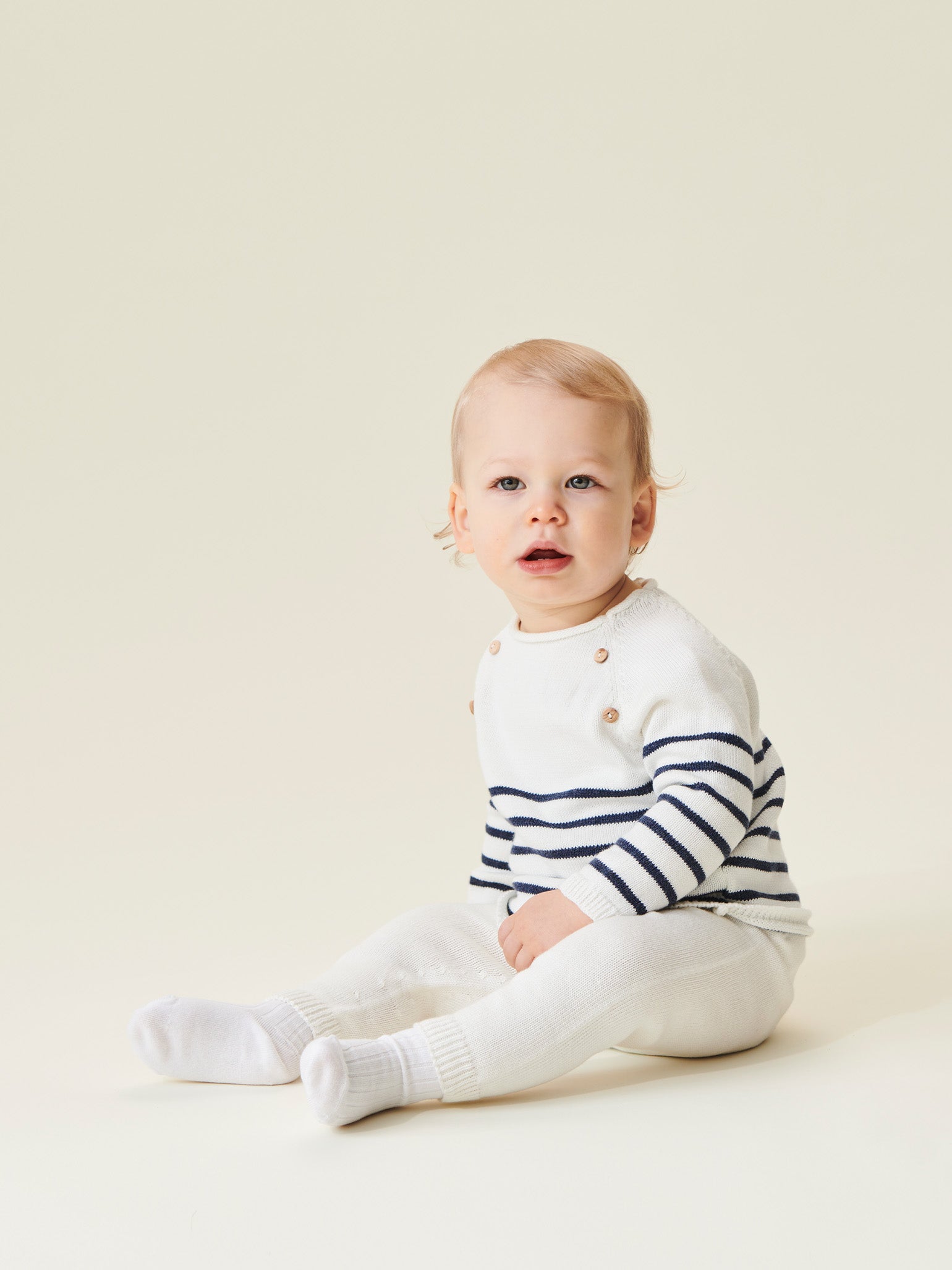 Blue Stripe Monda Cotton Baby Knitted Set