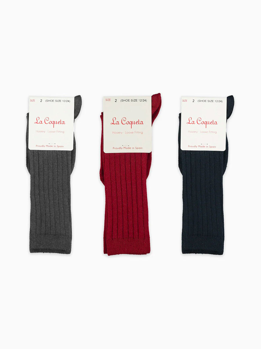 Burgundy Mix Ribbed Knee High Kids Socks Set