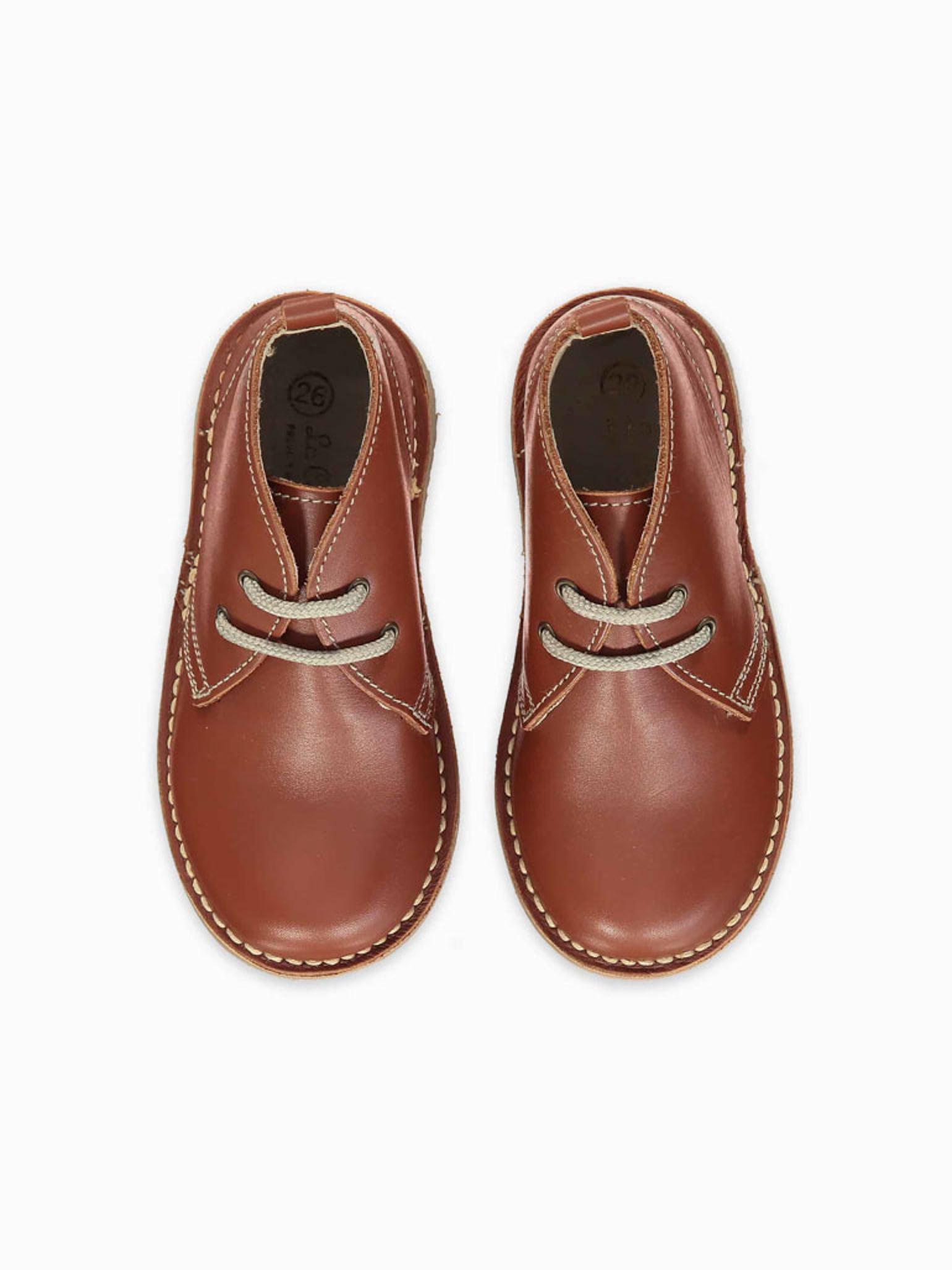 Dark Tan Leather Kids Desert Boots