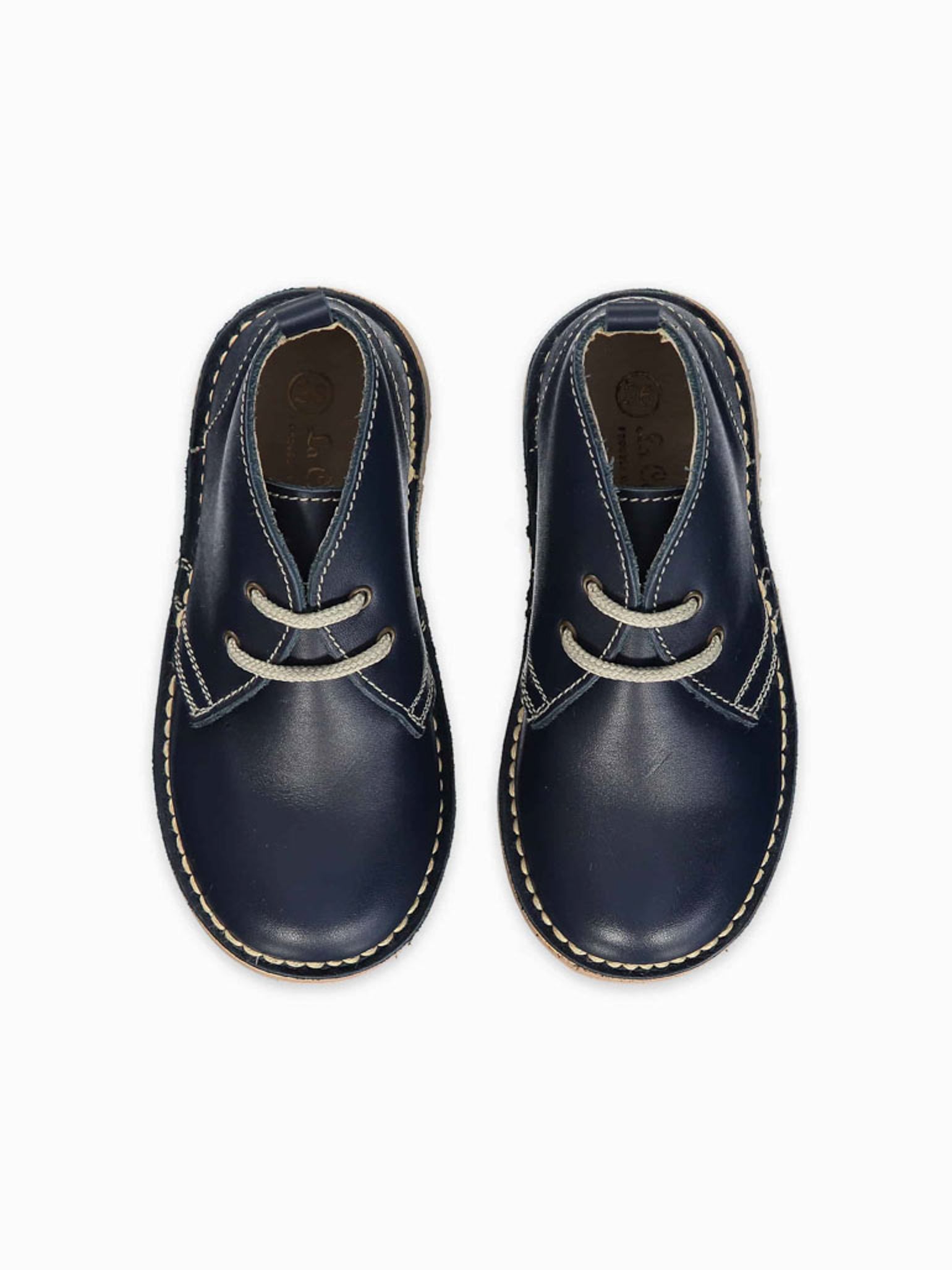 Navy Leather Kids Desert Boots