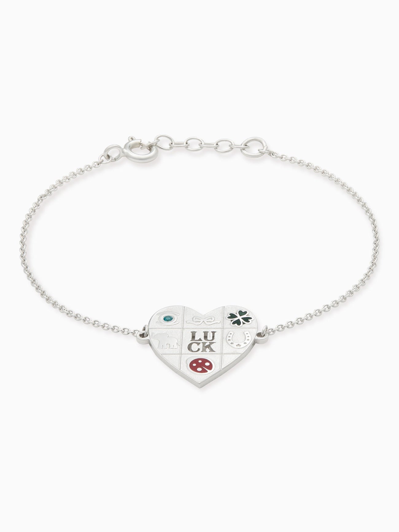 Theo Grace Lucky Heart Enamel Bracelet in Silver with Cubic Zirconia