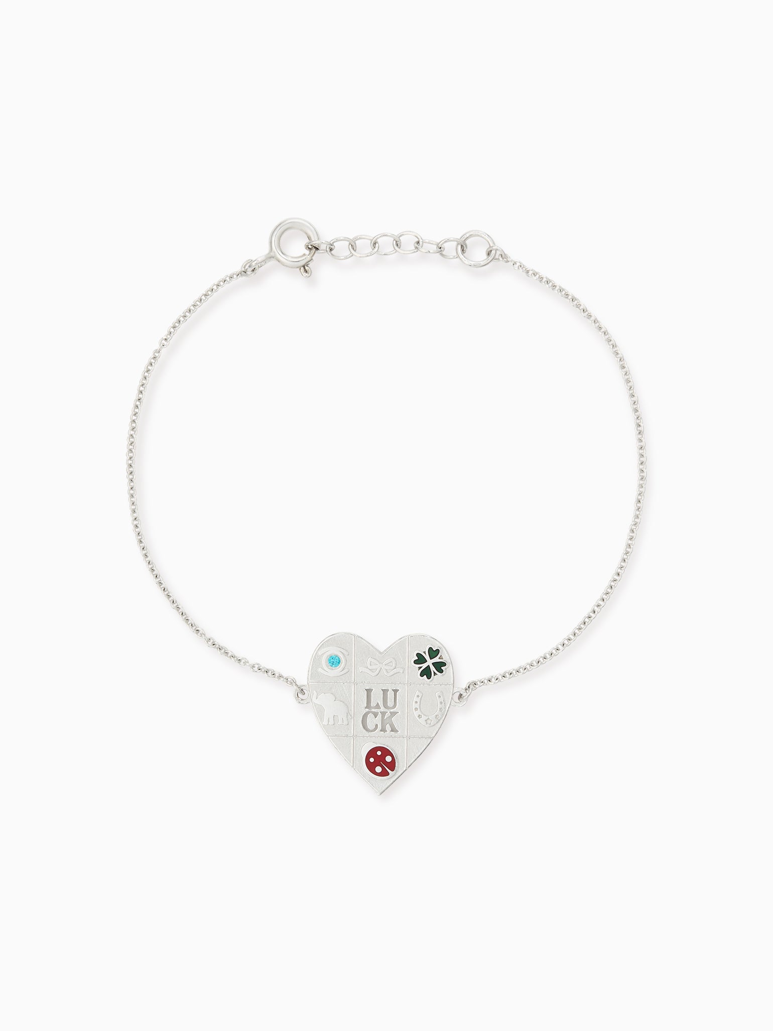 Theo Grace Lucky Heart Enamel Bracelet in Silver with Cubic Zirconia