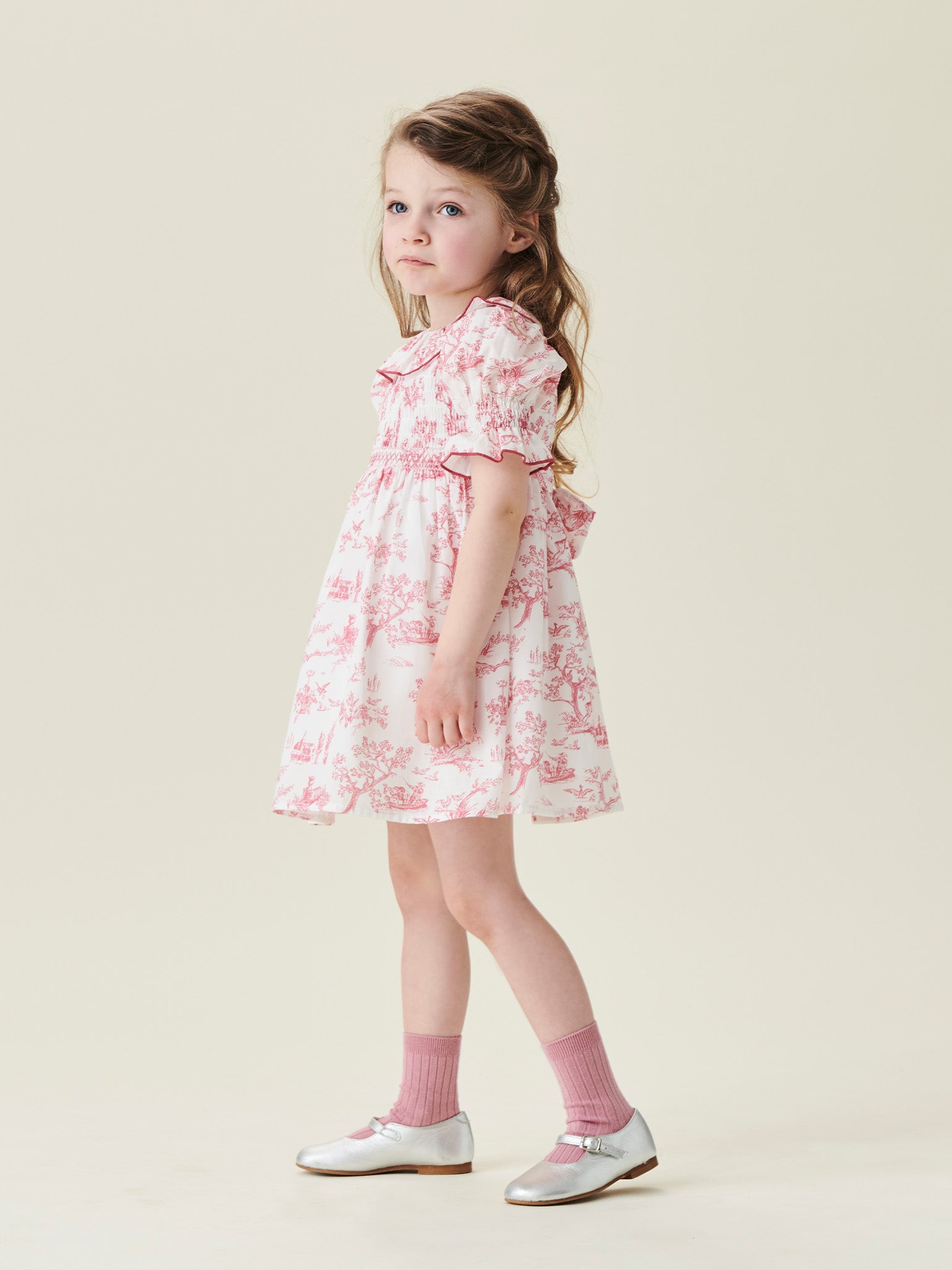 Pink Toile Naomi Girl Smock Dress