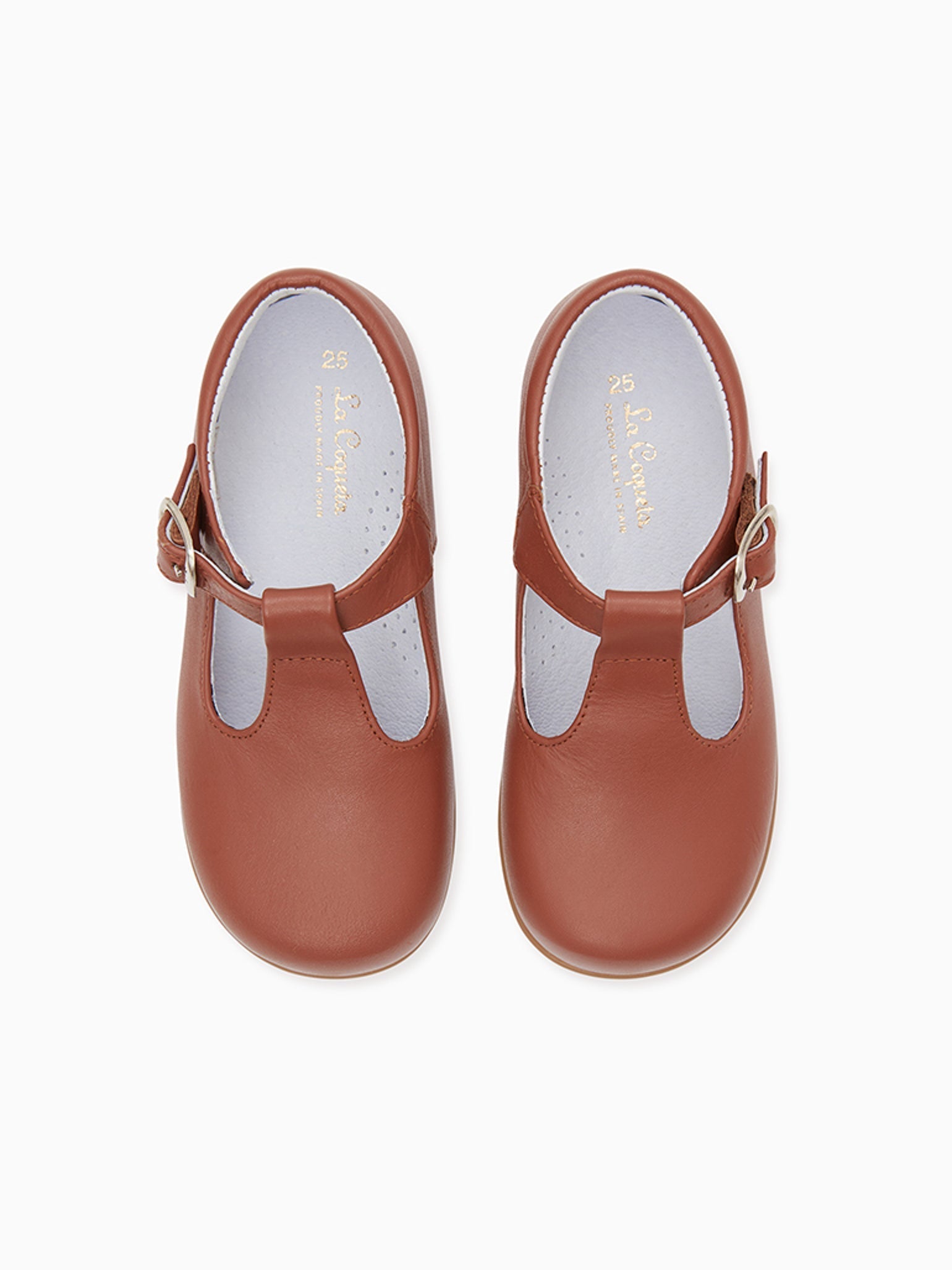 Dark Tan Leather Toddler T-Bar Shoes