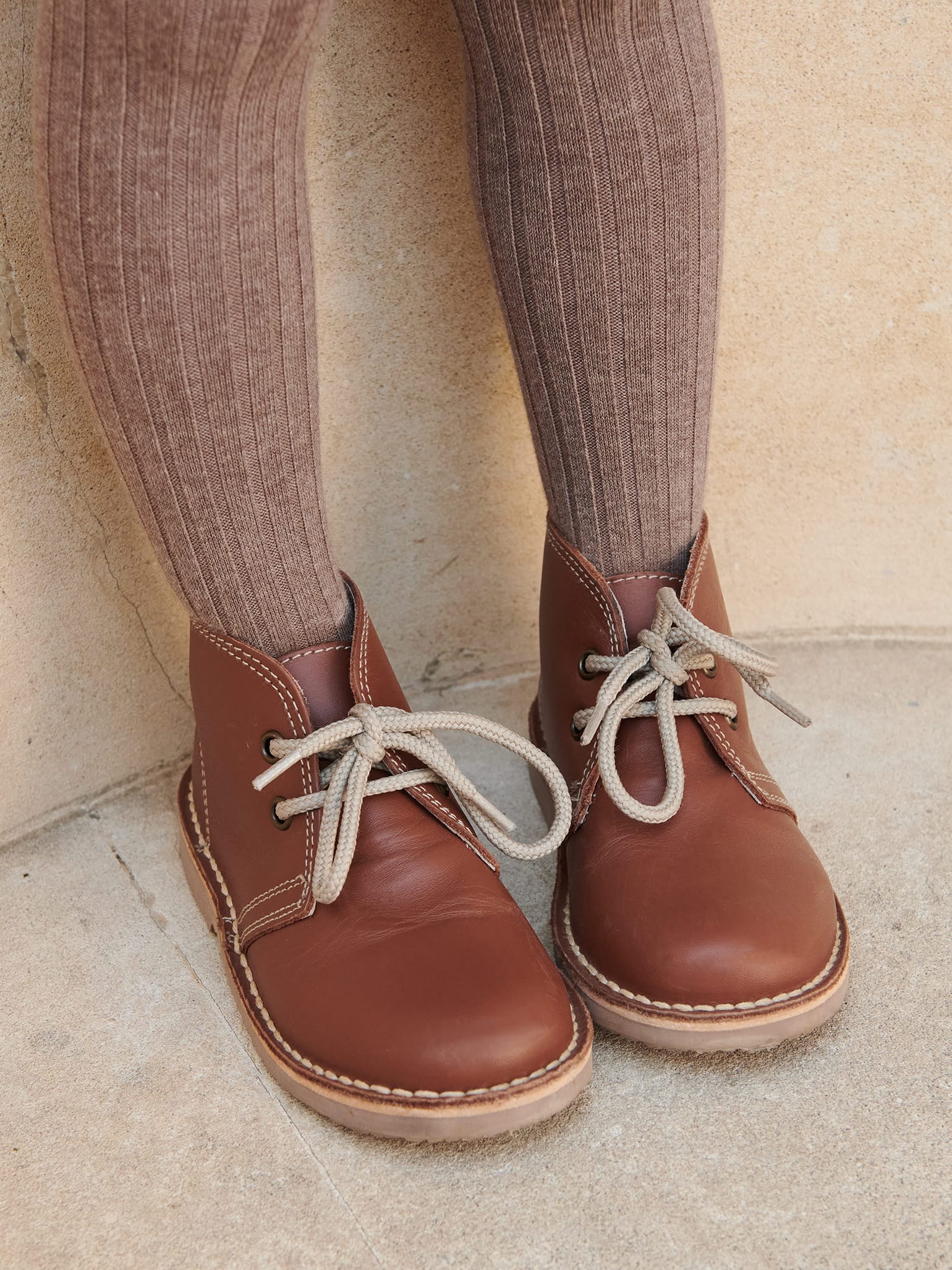 Soft Brown Ribbed Kids Tights