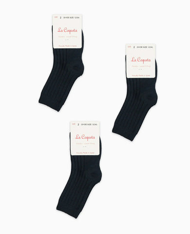 Navy Blue Ribbed Short Kids Socks Set