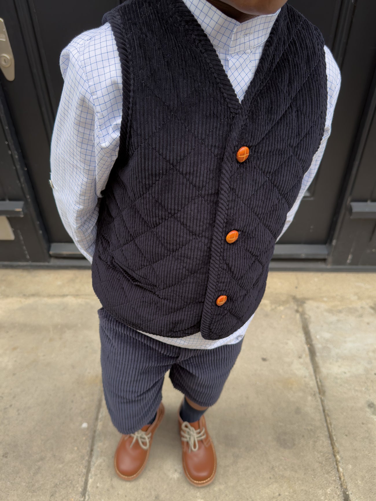 Navy Caza Corduroy Boy Sleeveless Jacket