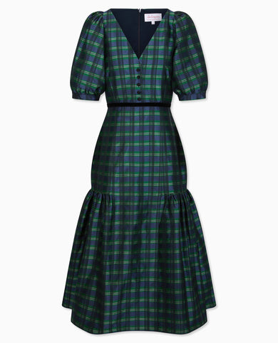 Navy Check Flavia Taffeta Womens Long Dress