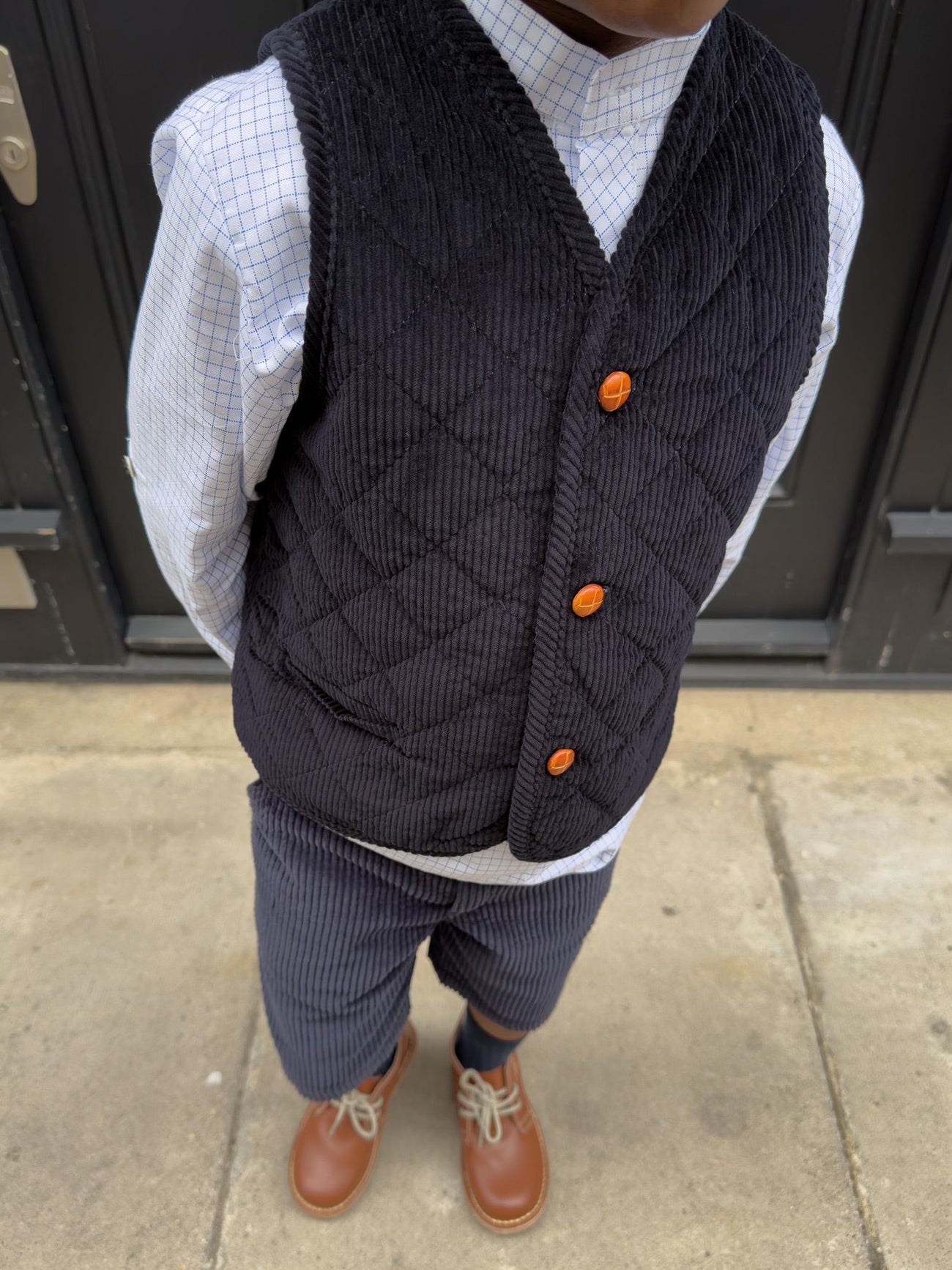 Navy Caza Corduroy Boy Sleeveless Jacket