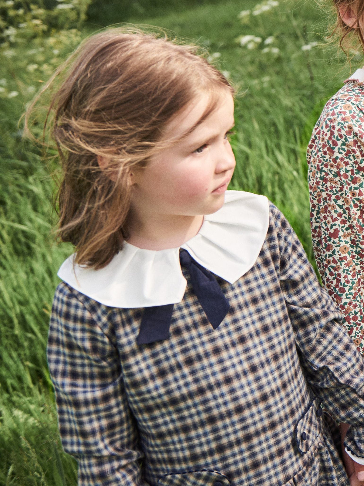 Navy Check Tessa Girl Drop Waist Dress