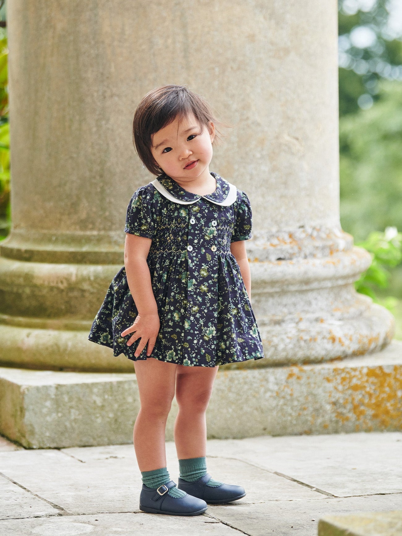 Navy Floral Arcadia Baby Girl Hand-Smocked Set