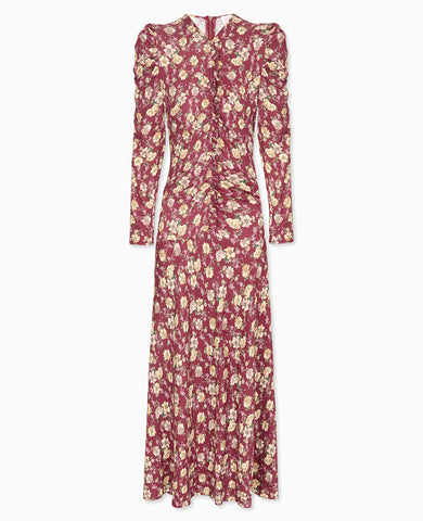 Burgundy Floral Celia Womens Long Dress