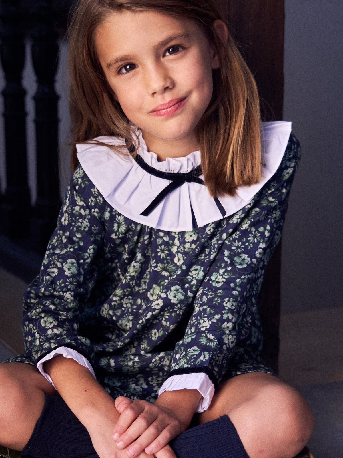 Navy & Green Floral Odisea Girl A-Line Dress