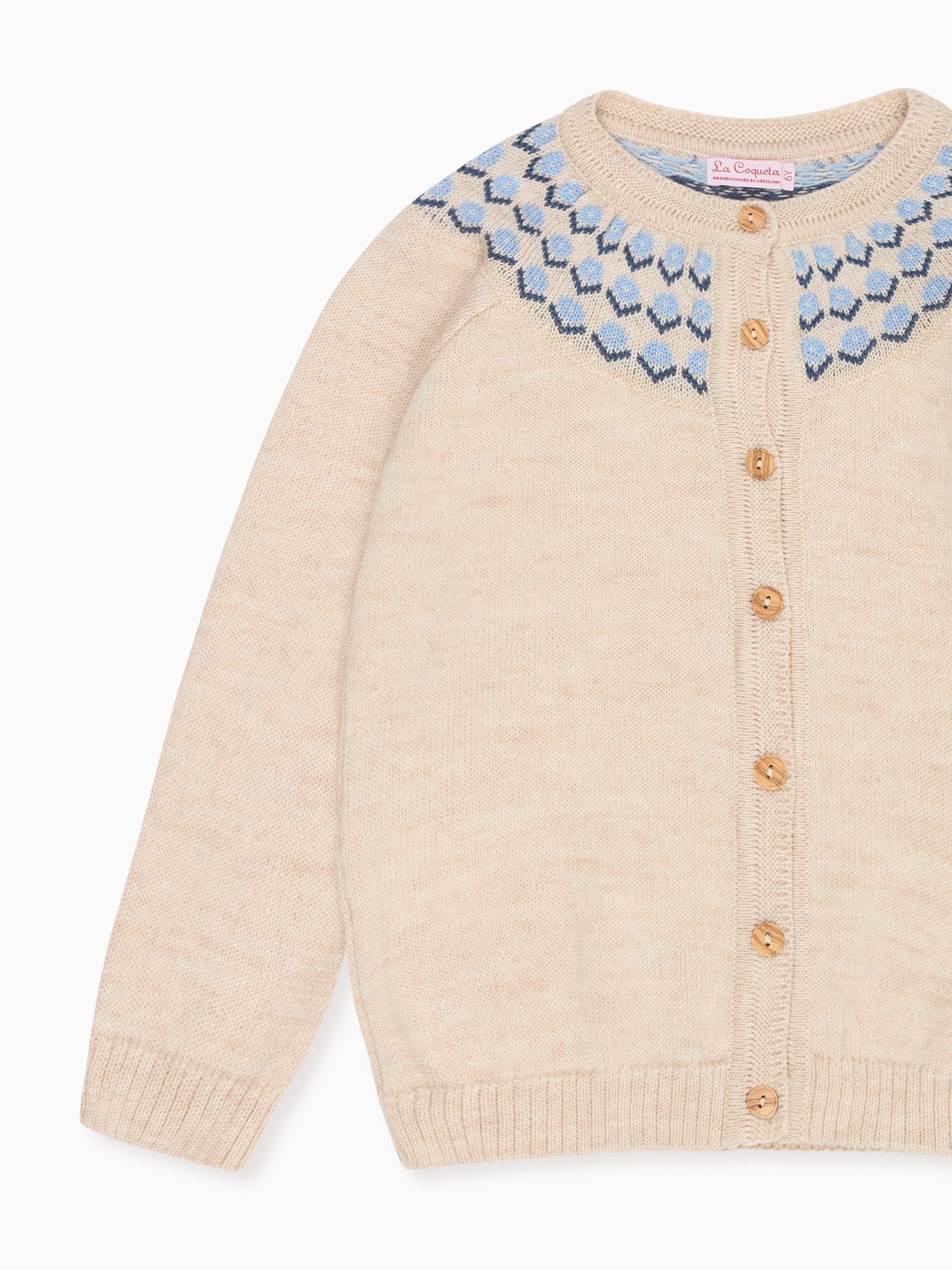 Oatmeal Nelia Merino Fair Isle Girl Cardigan
