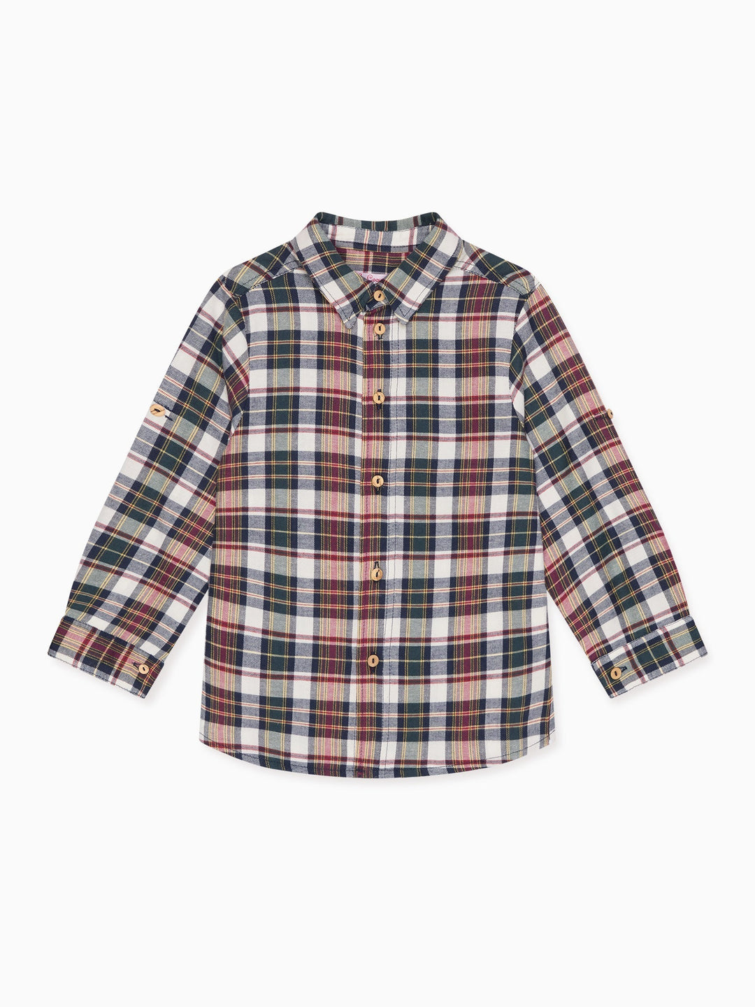 Burgundy Tartan Nico Long Sleeve Boy Shirt La Coqueta Kids