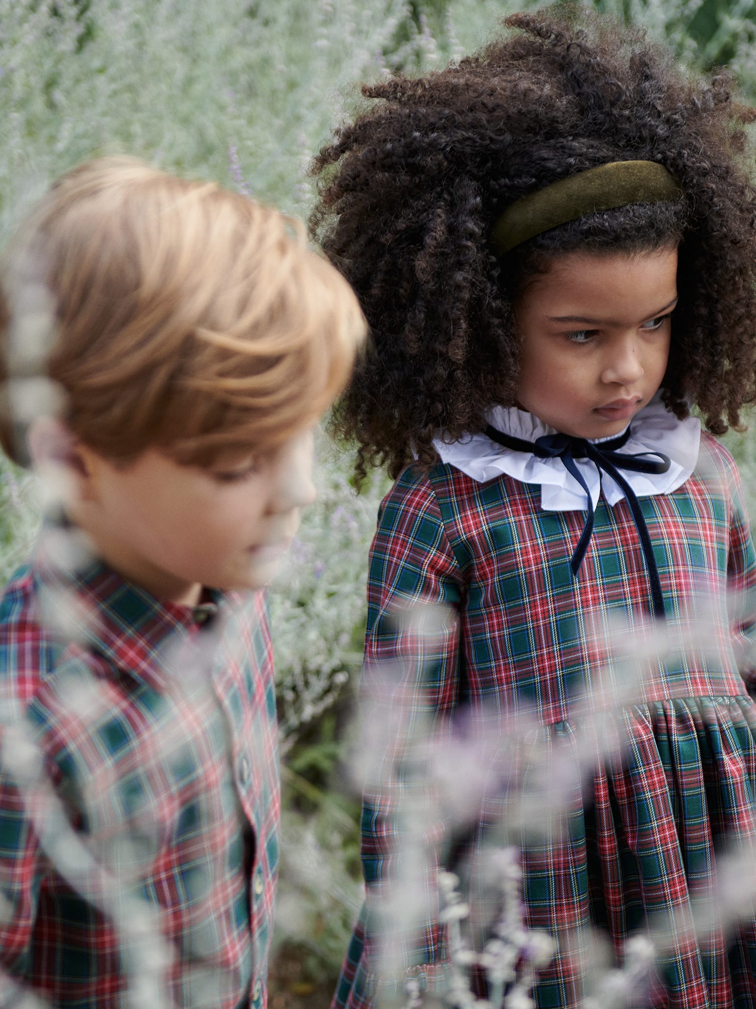 Green Tartan Flora Girl Empire Dress