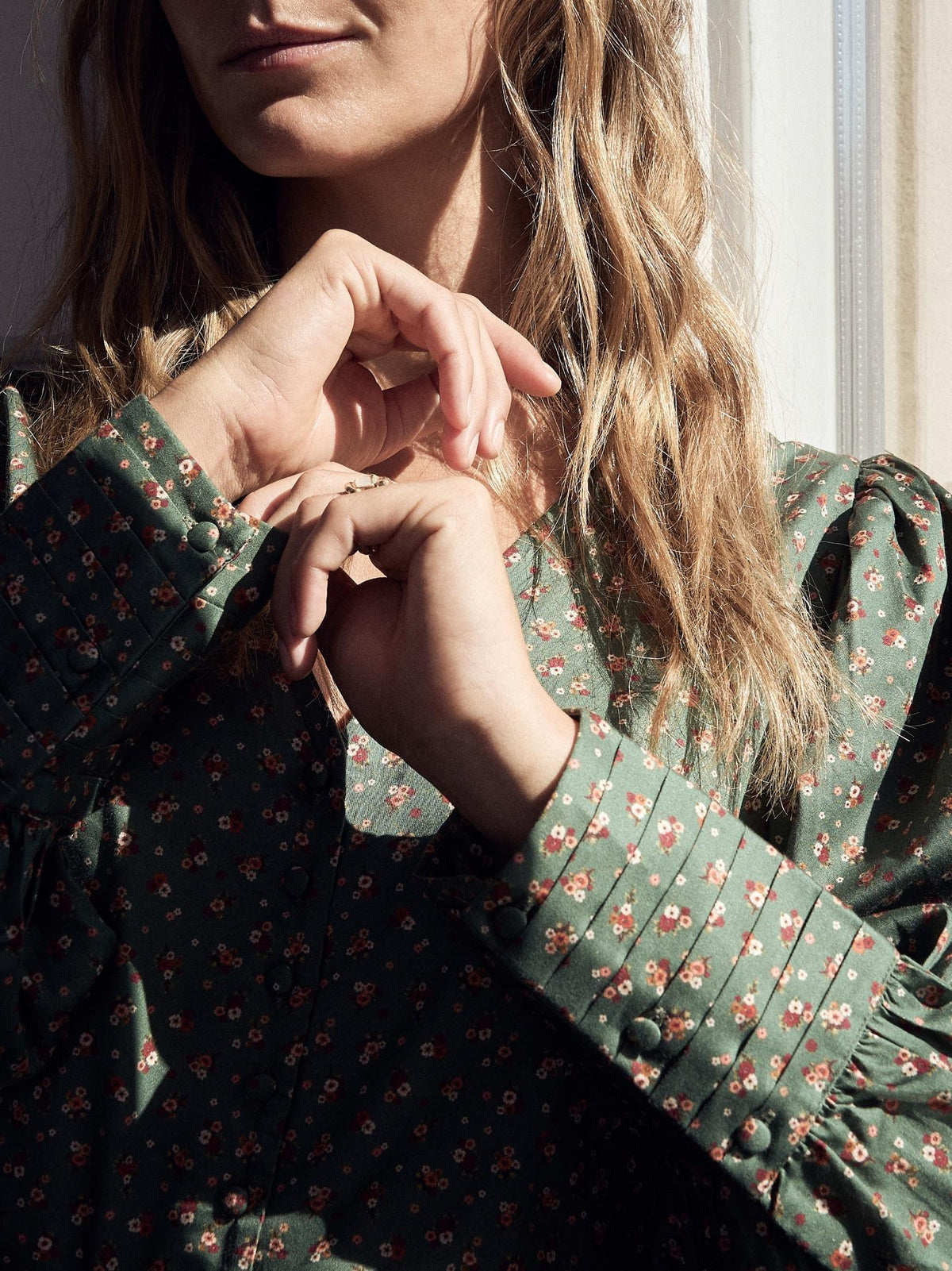 Green Floral Oceanne Womens Long Sleeve Shirt