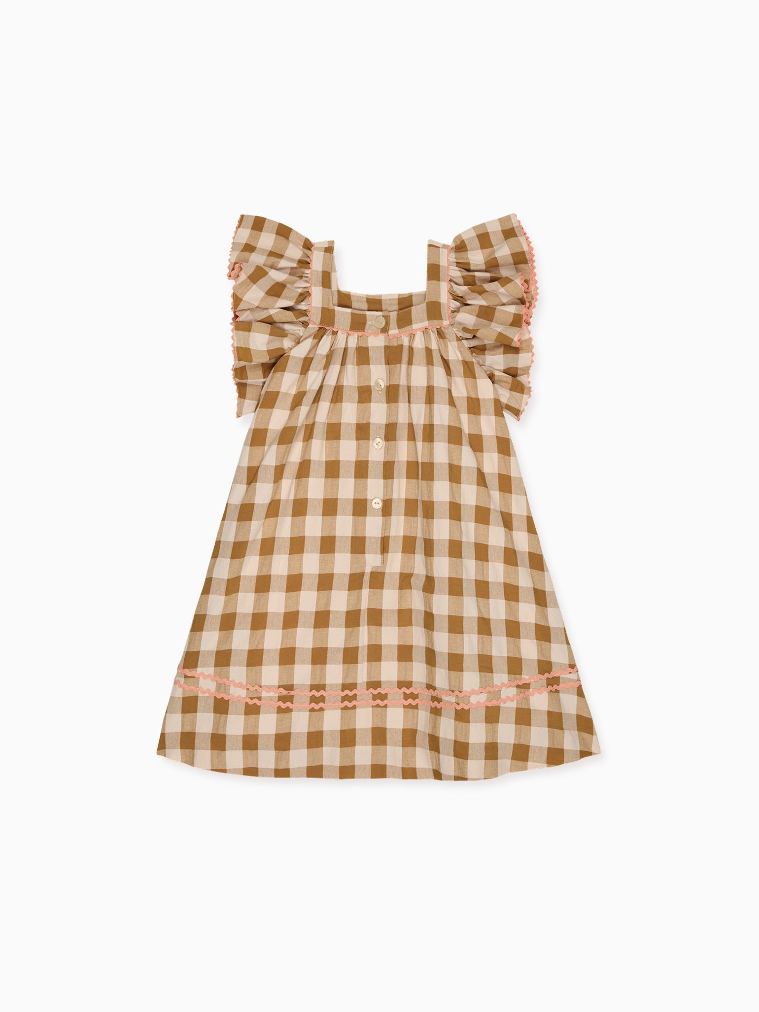 Caramel Gingham Ocra Girl Empire Dress