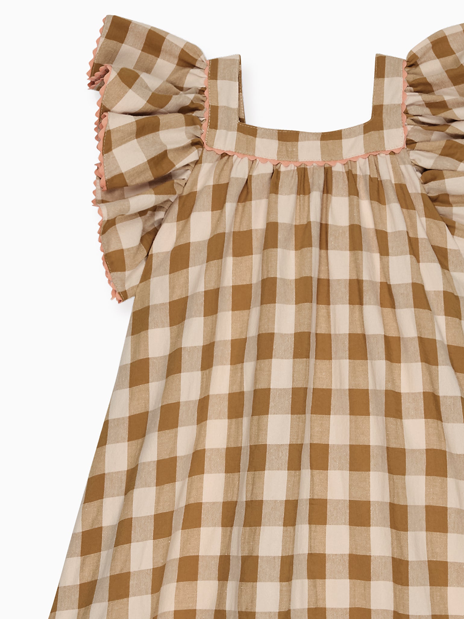 Caramel Gingham Ocra Girl Empire Dress
