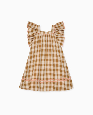 Caramel Gingham Ocra Girl Empire Dress