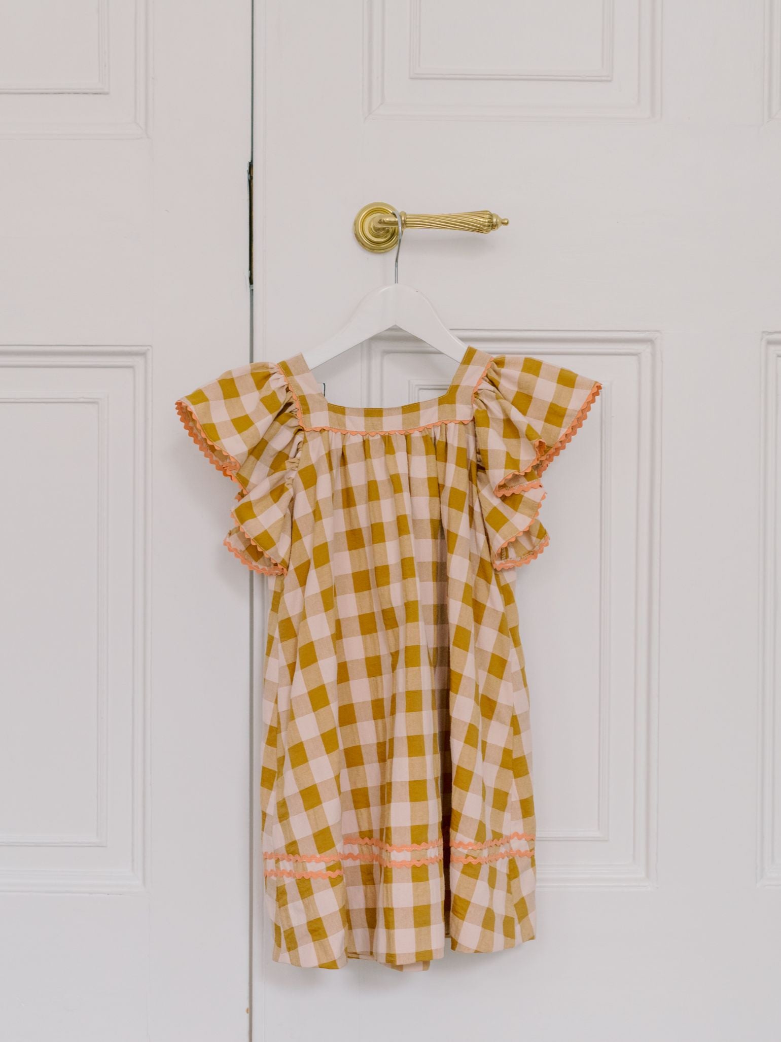 Caramel Gingham Ocra Girl Empire Dress