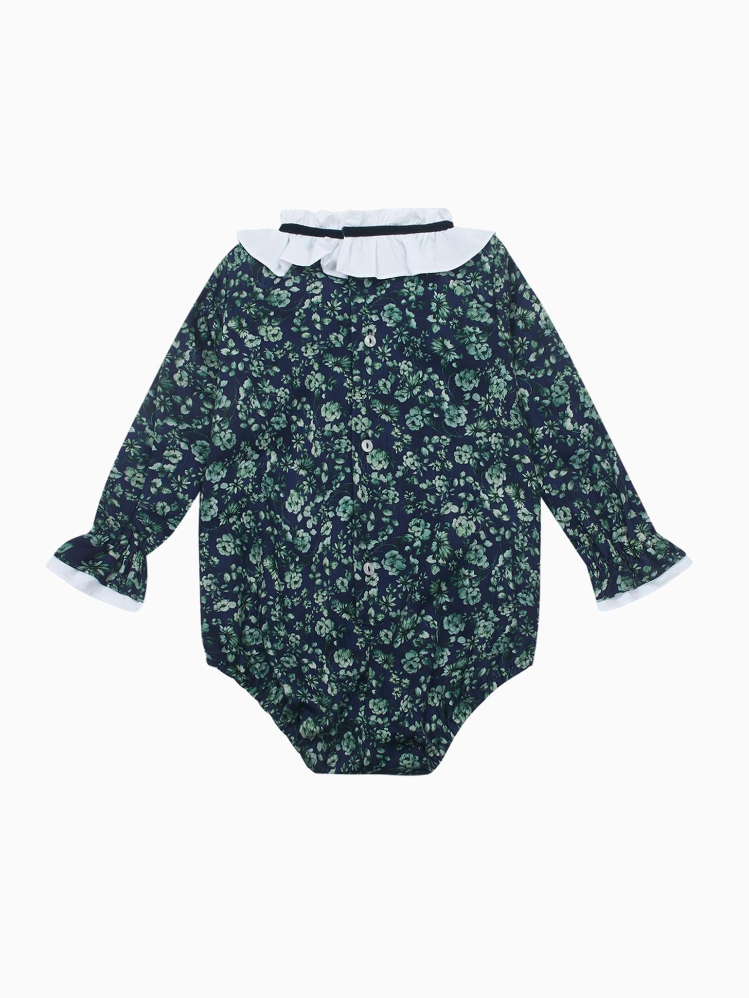 Navy & Green Floral Odisea Baby Girl Romper