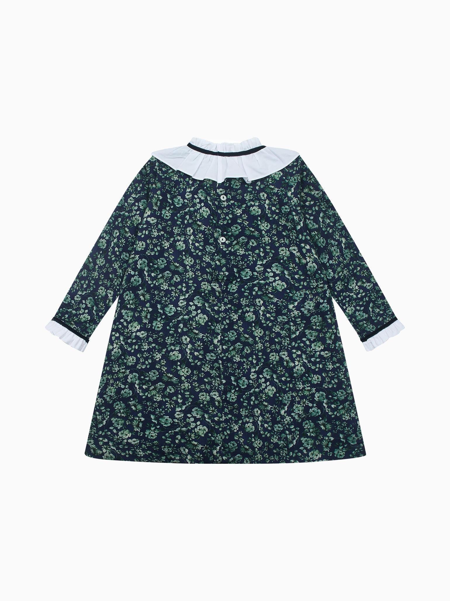 Navy & Green Floral Odisea Girl A-Line Dress