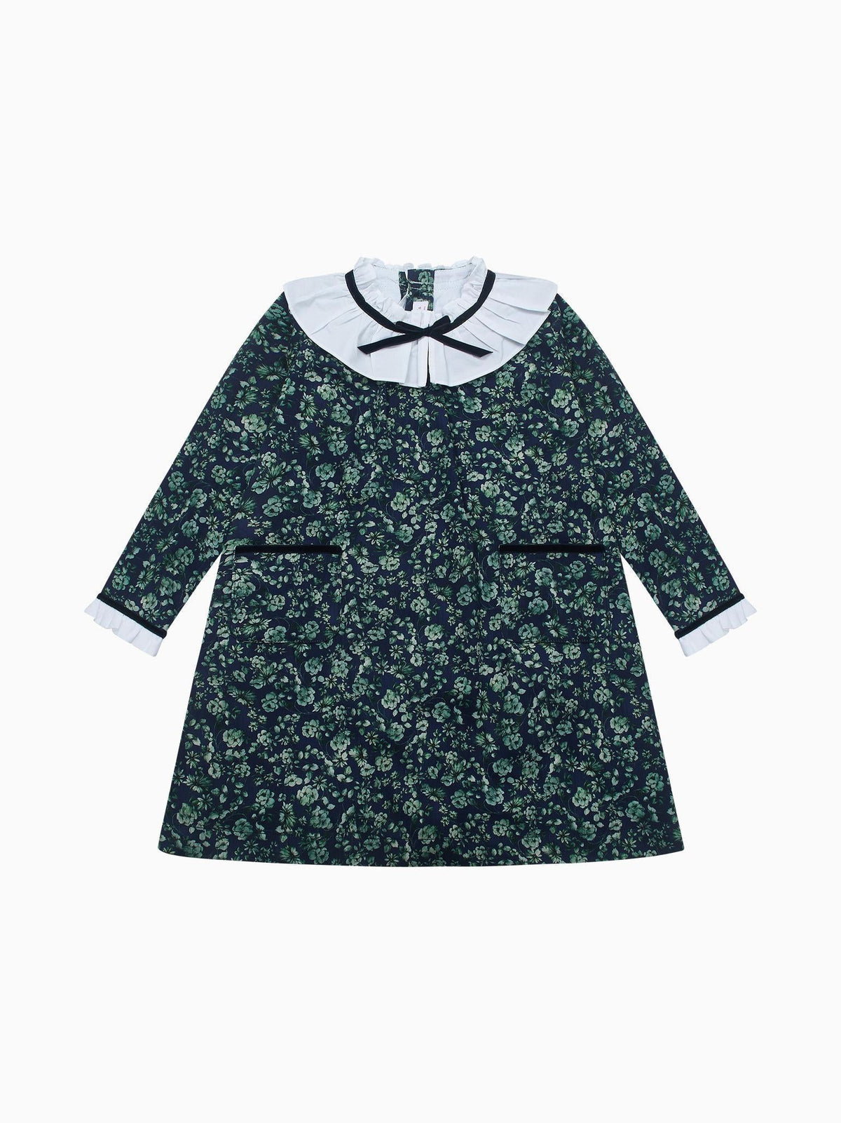 Navy & Green Floral Odisea Girl A-Line Dress