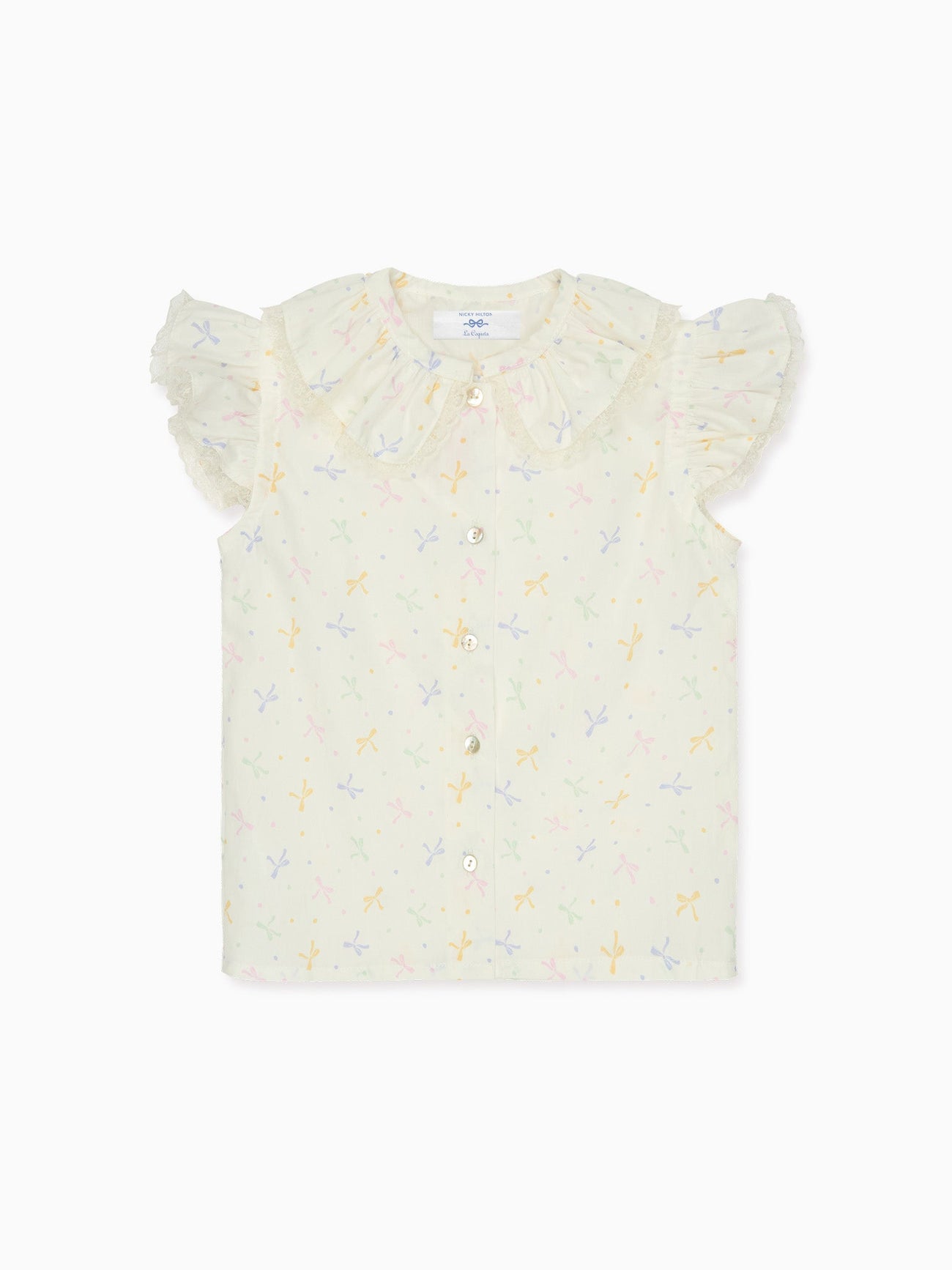 Nicky Hilton x La Coqueta Ivory Bow Olivia Girl Shirt