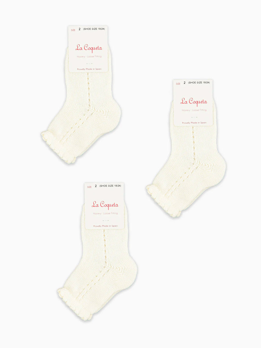 Off White Openwork Short Girl Socks Set