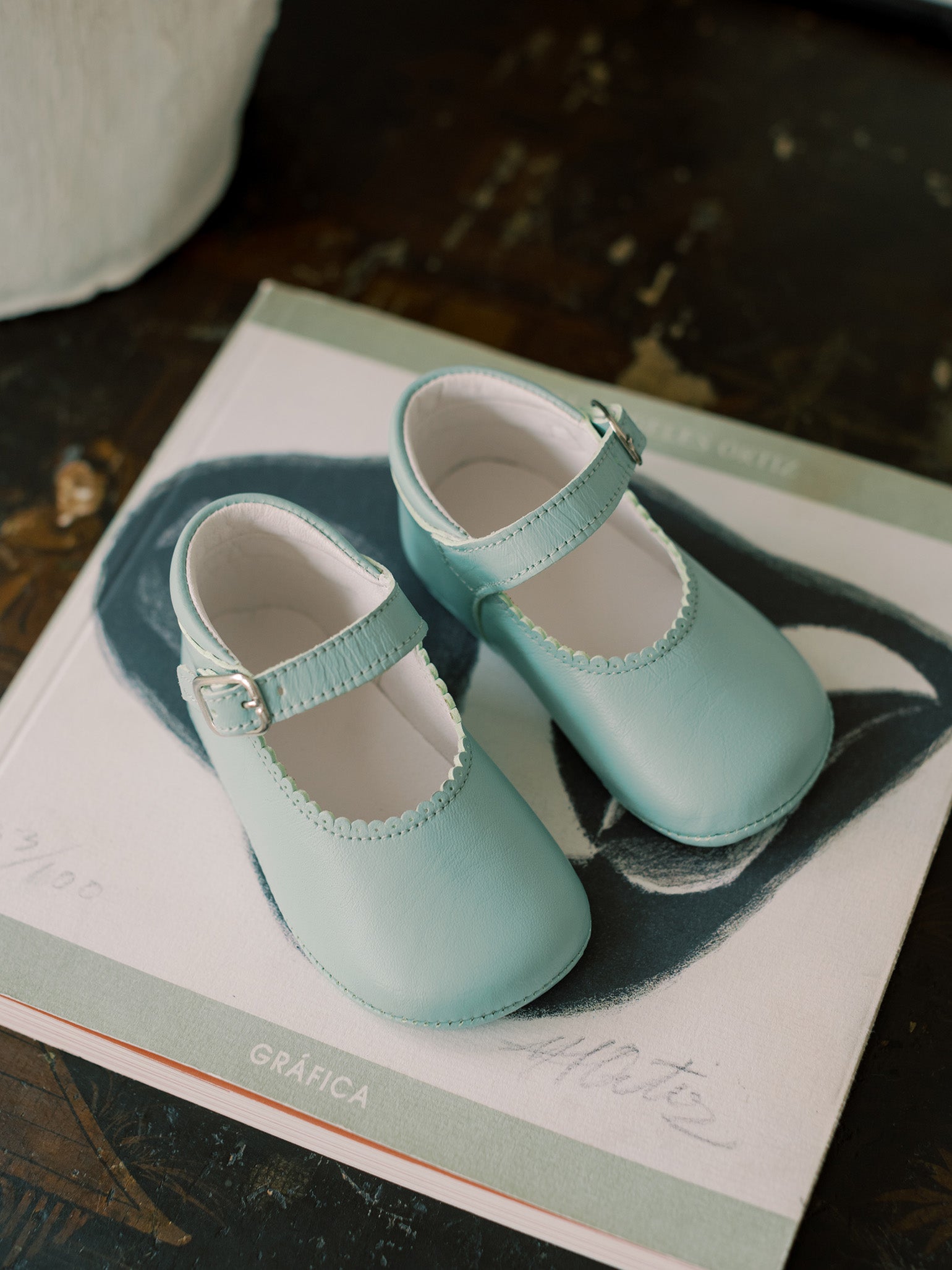 Pale Green Leather Baby Mary Jane Shoes