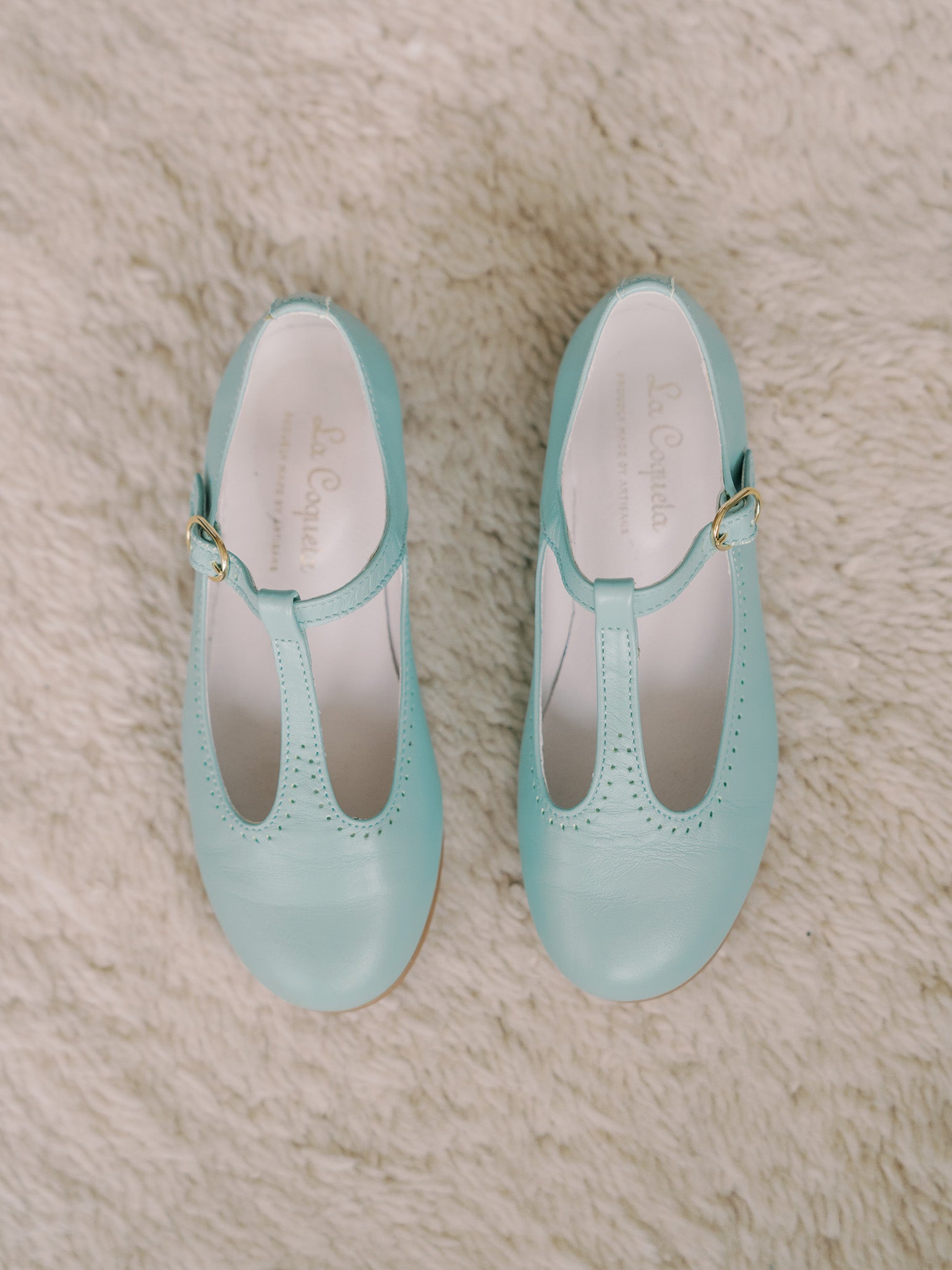 Pale Green Leather Girl T-Bar Shoes