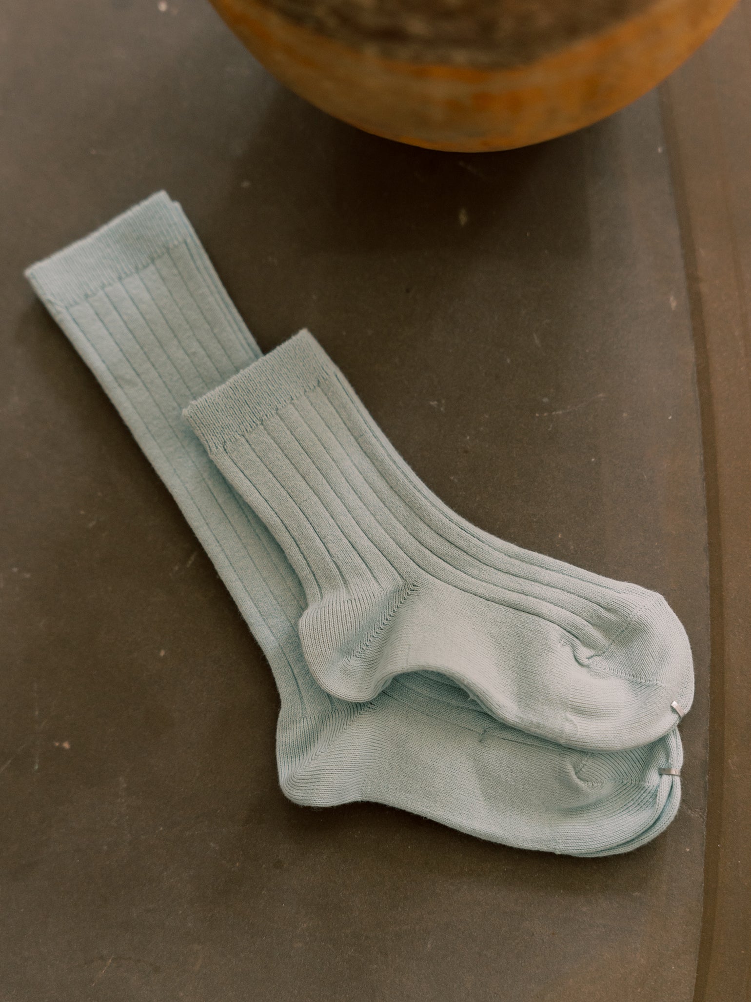 Pale Green Ribbed Short Kids Socks